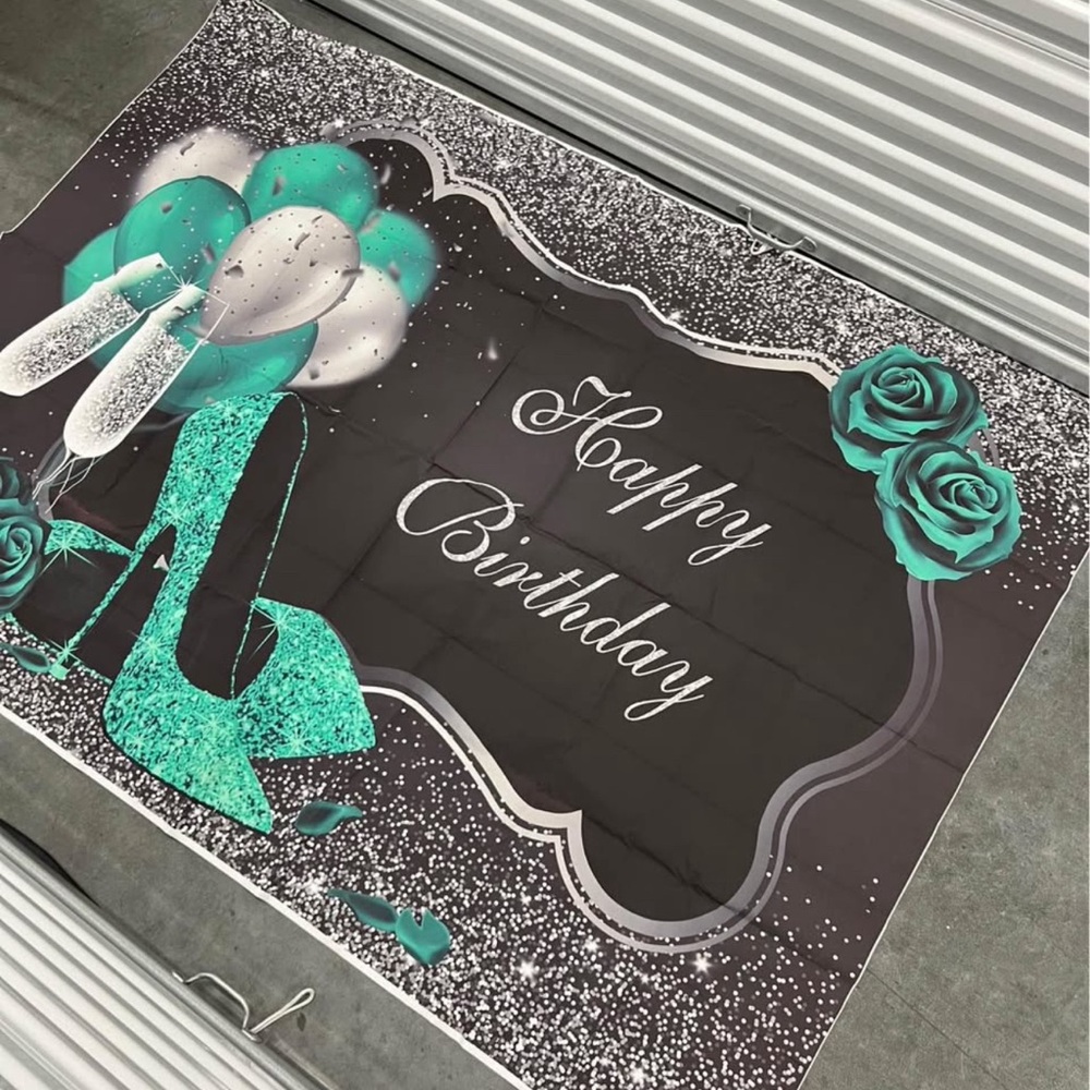 Teal and Black Birthday Backdrop